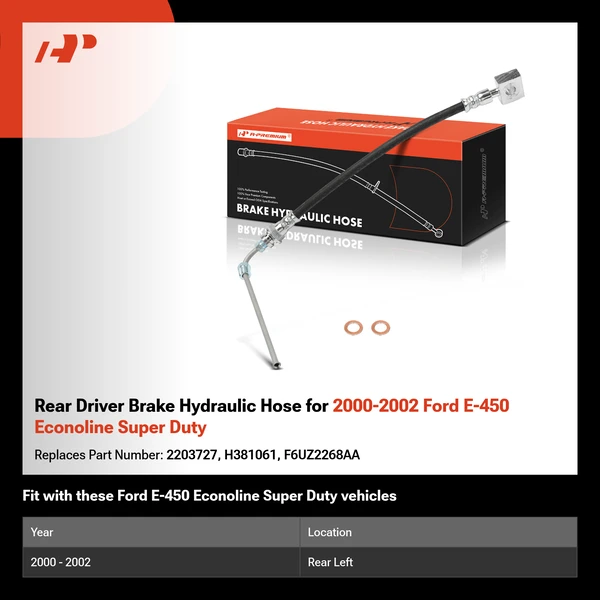 Rear Driver Brake Hydraulic Hose for 2000-2002 Ford E-450 Econoline Super Duty