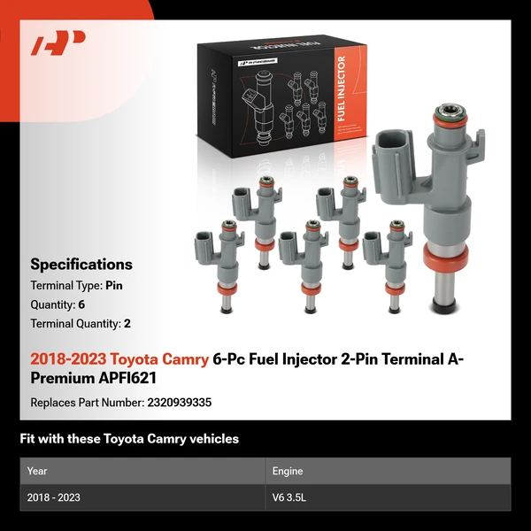 2018-2023 Toyota Camry 6-Pc Fuel Injector 2-Pin Terminal A-Premium APFI621