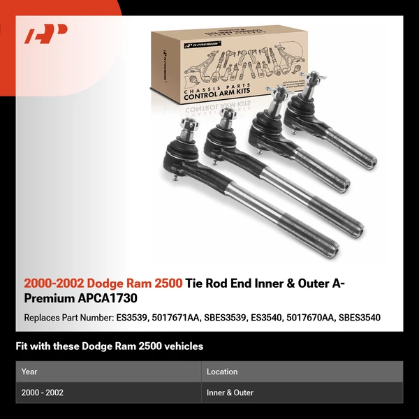 2000-2002 Dodge Ram 2500 Tie Rod End Inner & Outer A-Premium APCA1730