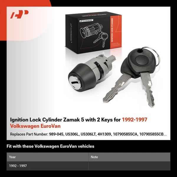 Ignition Lock Cylinder Zamak 5 with 2 Keys for 1992-1997 Volkswagen EuroVan