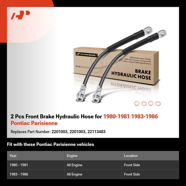 2 Pcs Front Brake Hydraulic Hose for 1980-1981 1983-1986 Pontiac Parisienne