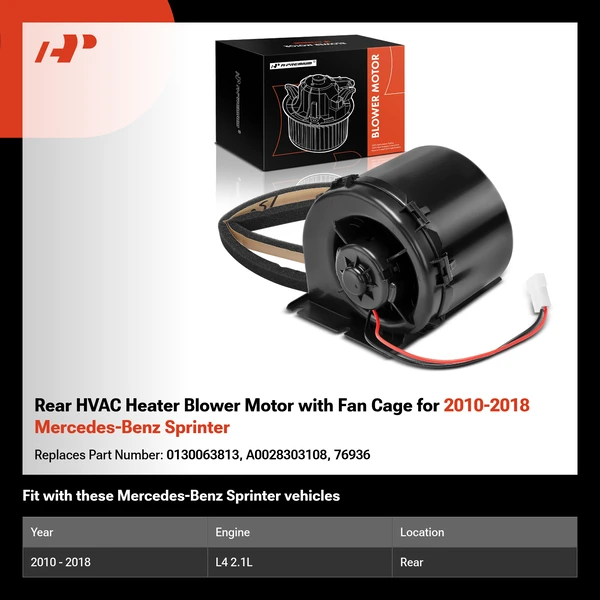 Rear HVAC Heater Blower Motor with Fan Cage for 2010-2018 Mercedes-Benz Sprinter