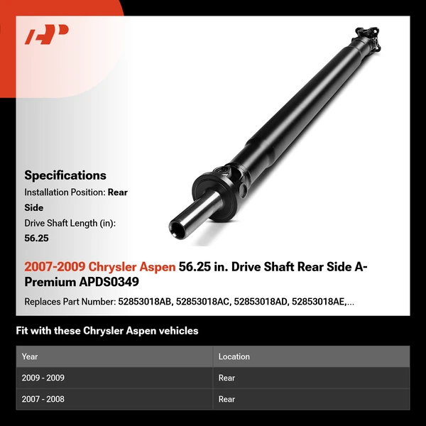 2007-2009 Chrysler Aspen 56.25 in. Drive Shaft Rear Side A-Premium APDS0349