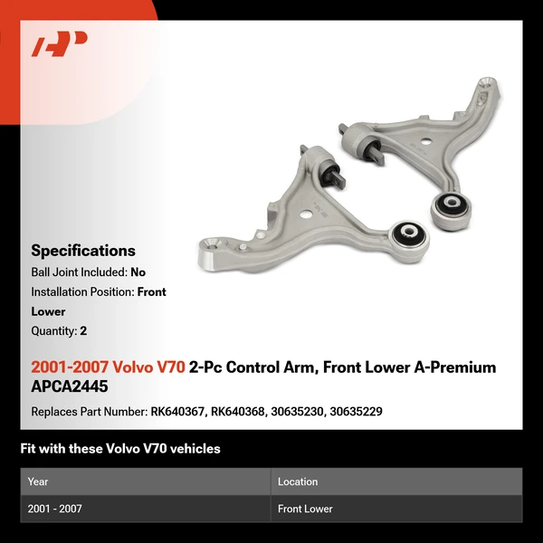 2001-2007 Volvo V70 2-Pc Control Arm, Front Lower A-Premium APCA2445