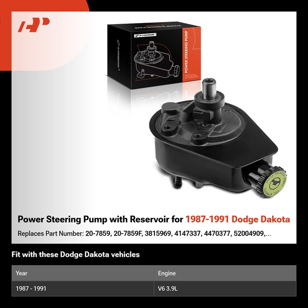 Power Steering Pump with Reservoir for 1987-1991 Dodge Dakota