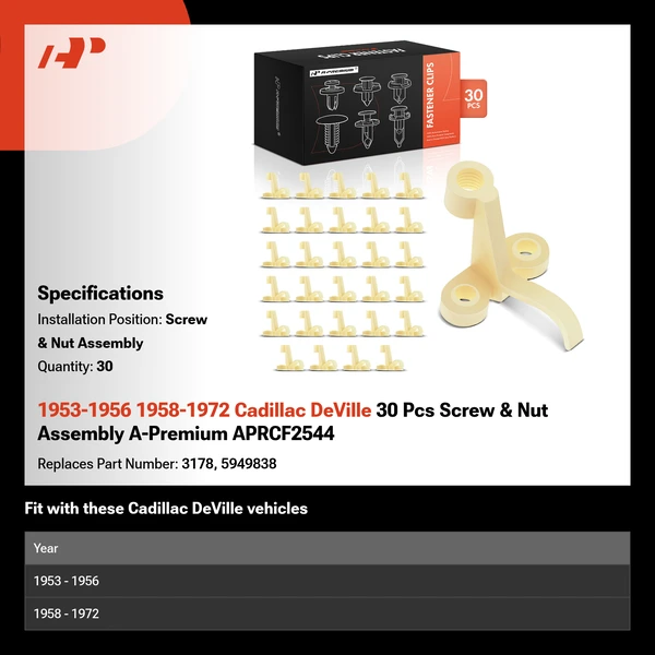 1953-1956 1958-1972 Cadillac DeVille 30 Pcs Screw & Nut Assembly A-Premium APRCF2544