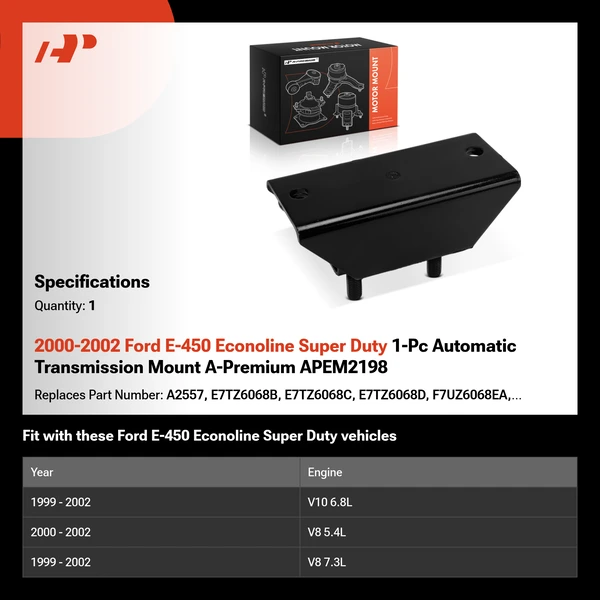 2000-2002 Ford E-450 Econoline Super Duty 1-Pc Automatic Transmission Mount A-Premium APEM2198
