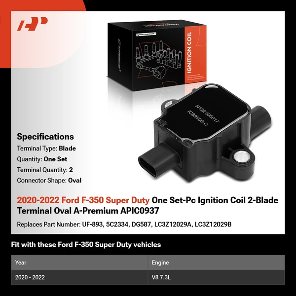 2020-2022 Ford F-350 Super Duty One Set-Pc Ignition Coil 2-Blade Terminal Oval A-Premium APIC0937