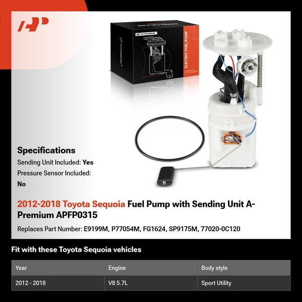 2012-2018 Toyota Sequoia Fuel Pump with Sending Unit A-Premium APFP0315