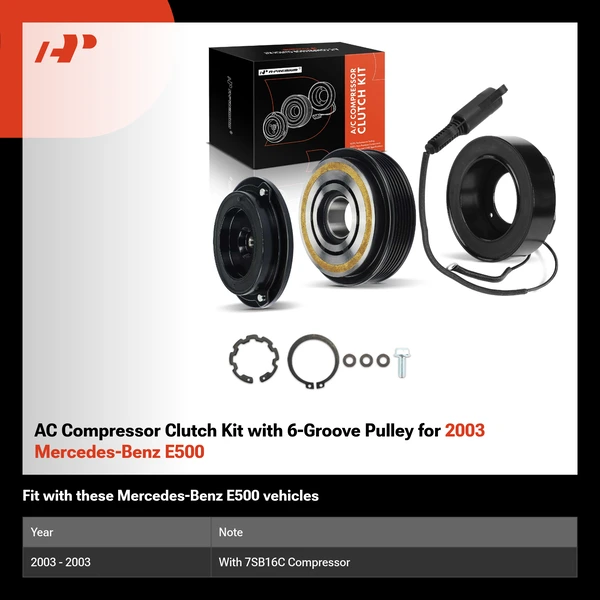 AC Compressor Clutch Kit with 6-Groove Pulley for 2003 Mercedes-Benz E500