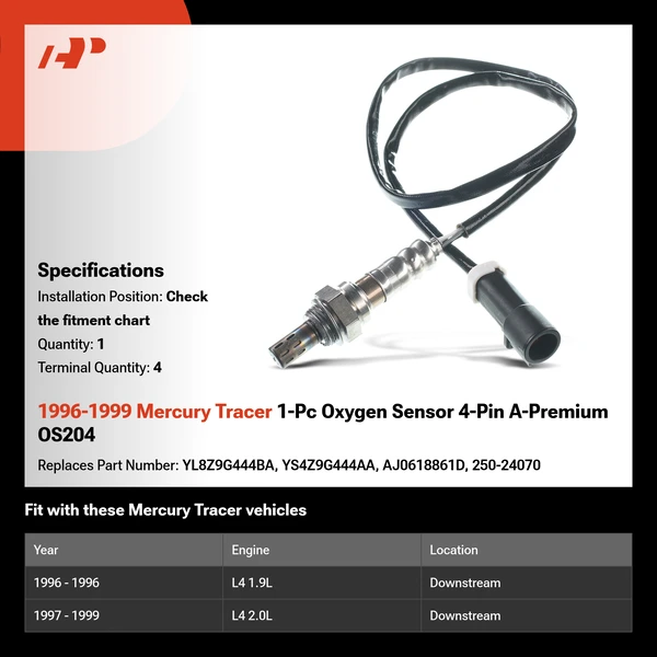 1996-1999 Mercury Tracer 1-Pc Oxygen Sensor 4-Pin A-Premium OS204
