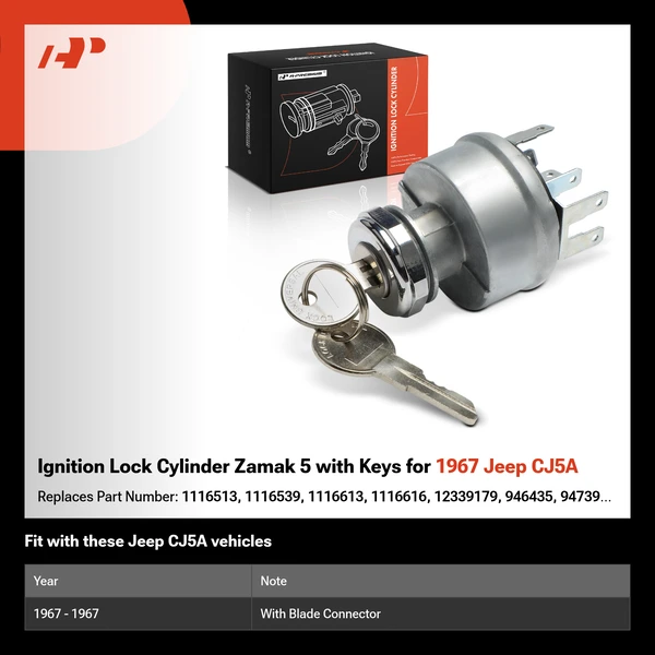 Ignition Lock Cylinder Zamak 5 with Keys for 1967 Jeep CJ5A