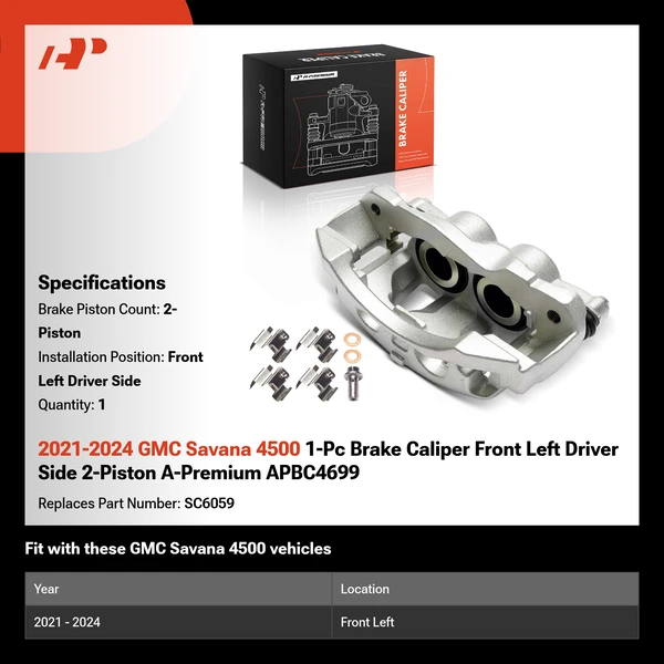 2021-2024 GMC Savana 4500 1-Pc Brake Caliper Front Left Driver Side 2-Piston A-Premium APBC4699