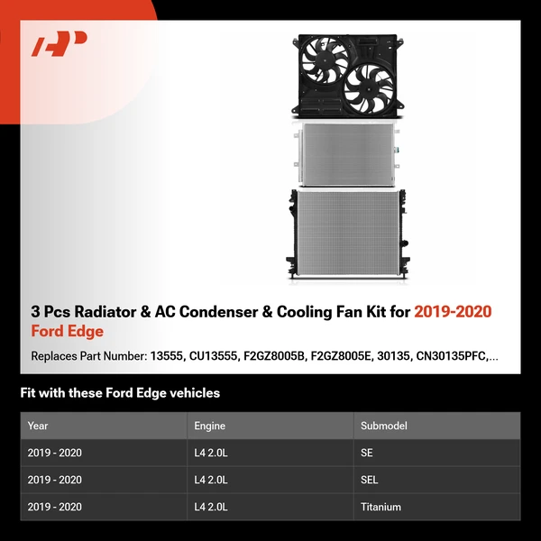 3 Pcs Radiator & AC Condenser & Cooling Fan Kit for 2019-2020 Ford Edge