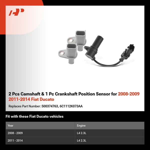 2 Pcs Camshaft & 1 Pc Crankshaft Position Sensor for 2008-2009 2011-2014 Fiat Ducato