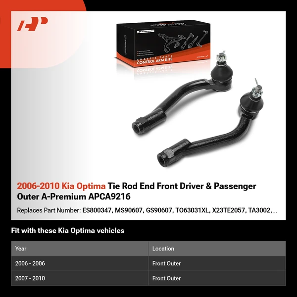 2006-2010 Kia Optima Tie Rod End Front Driver & Passenger Outer A-Premium APCA9216