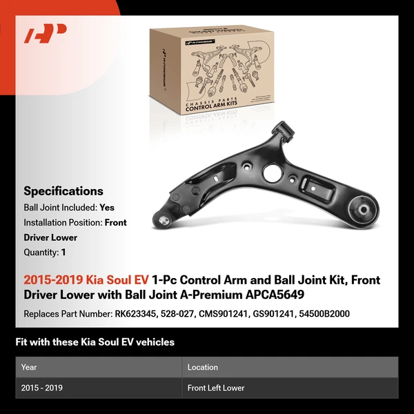 2015-2019 Kia Soul EV 1-Pc Control Arm and Ball Joint Kit, Front Driver Lower with Ball Joint A-Premium APCA5649