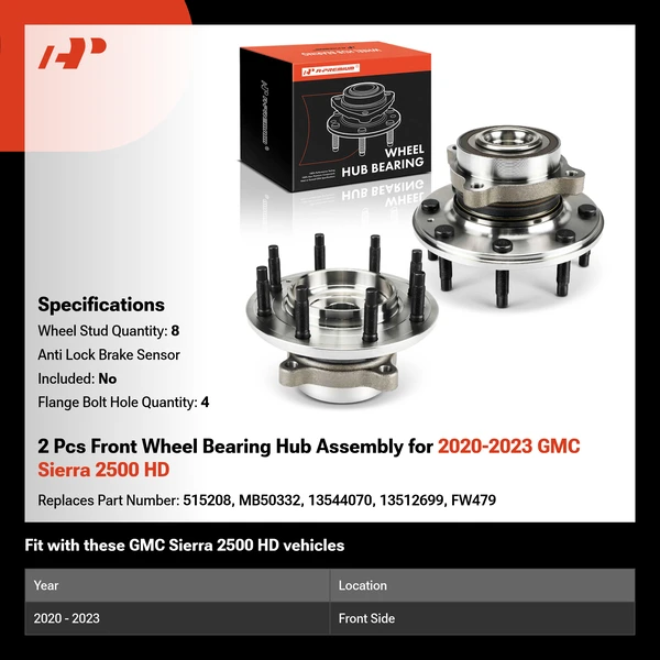 2 Pcs Front Wheel Bearing Hub Assembly for 2020-2023 GMC Sierra 2500 HD