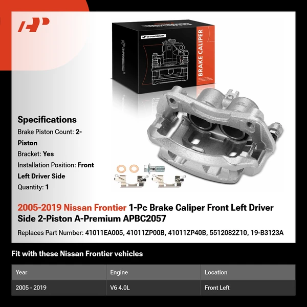 2005-2019 Nissan Frontier 1-Pc Brake Caliper Front Left Driver Side 2-Piston A-Premium APBC2057
