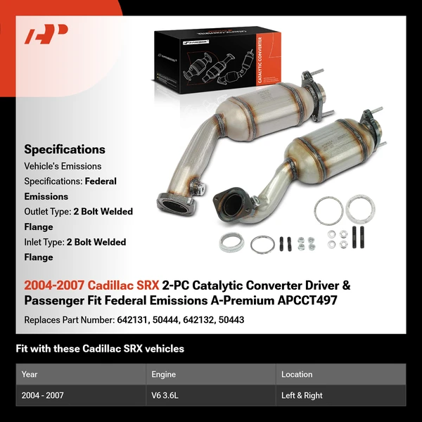 2004-2007 Cadillac SRX 2-PC Catalytic Converter Driver & Passenger Fit Federal Emissions A-Premium APCCT497