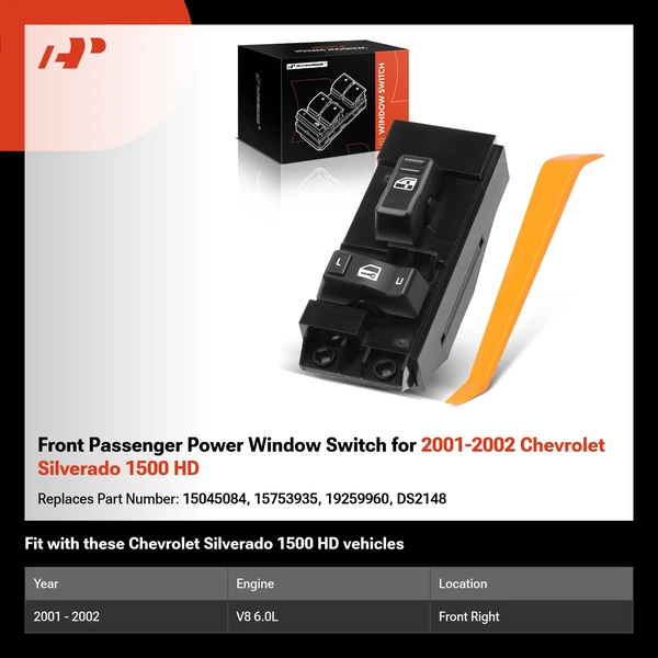 Front Passenger Power Window Switch for 2001-2002 Chevrolet Silverado 1500 HD