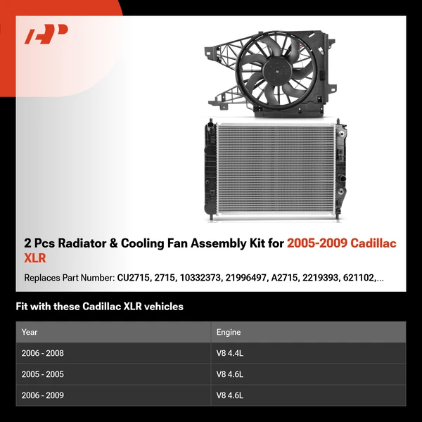 2 Pcs Radiator & Cooling Fan Assembly Kit for 2005-2009 Cadillac XLR