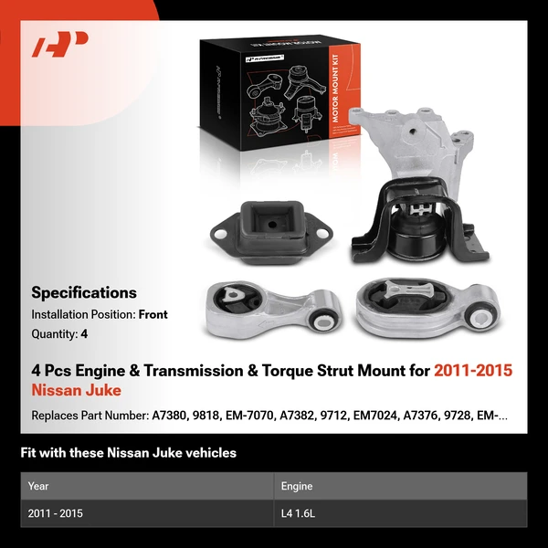 4 Pcs Engine & Transmission & Torque Strut Mount for 2011-2015 Nissan Juke