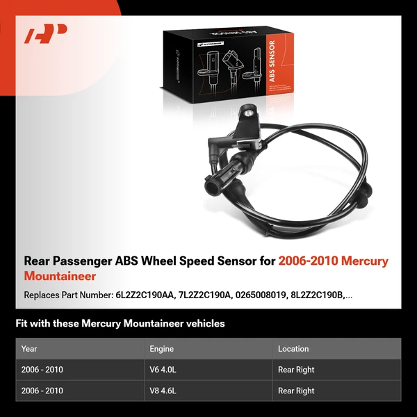 Rear Passenger ABS Wheel Speed Sensor for 2006-2010 Mercury Mountaineer