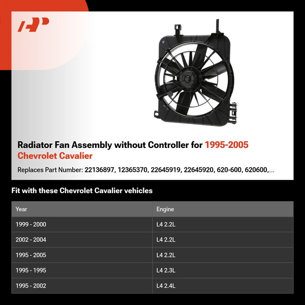 Radiator Fan Assembly without Controller for 1995-2005 Chevrolet Cavalier