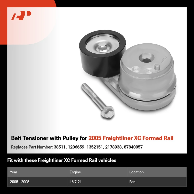 Belt Tensioner with Pulley for 2005 Freightliner XC Formed Rail