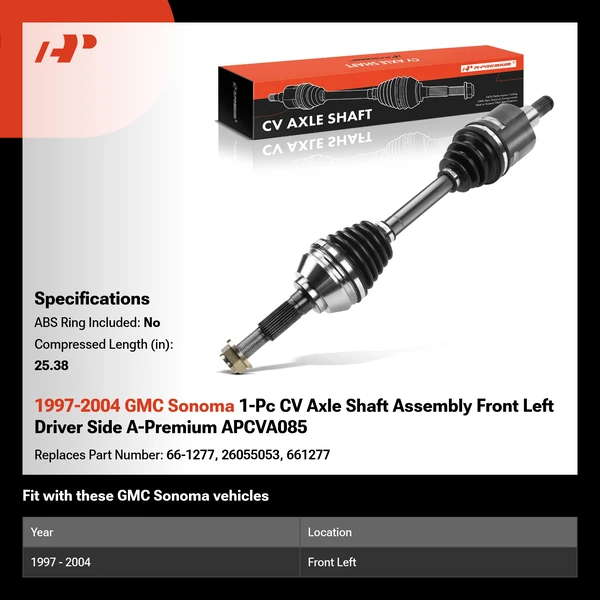 1997-2004 GMC Sonoma 1-Pc CV Axle Shaft Assembly Front Left Driver Side A-Premium APCVA085