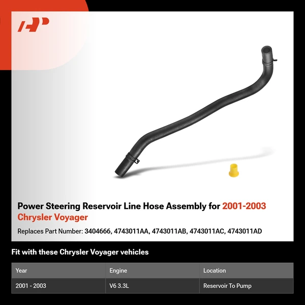 Power Steering Reservoir Line Hose Assembly for 2001-2003 Chrysler Voyager