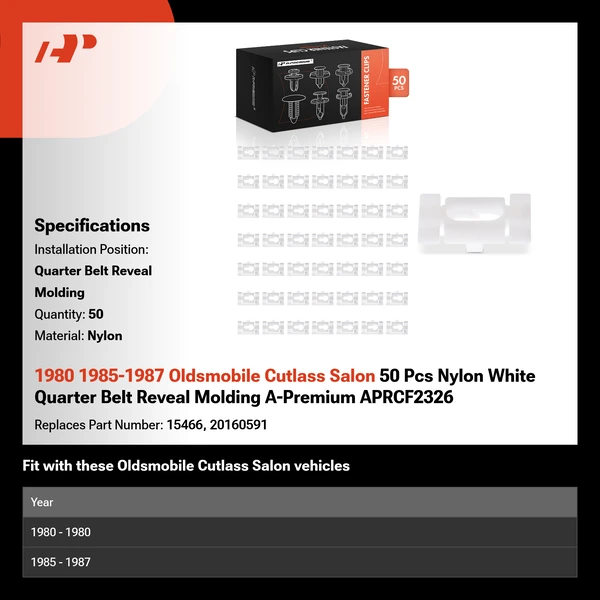 1980 1985-1987 Oldsmobile Cutlass Salon 50 Pcs Nylon White Quarter Belt Reveal Molding A-Premium APRCF2326