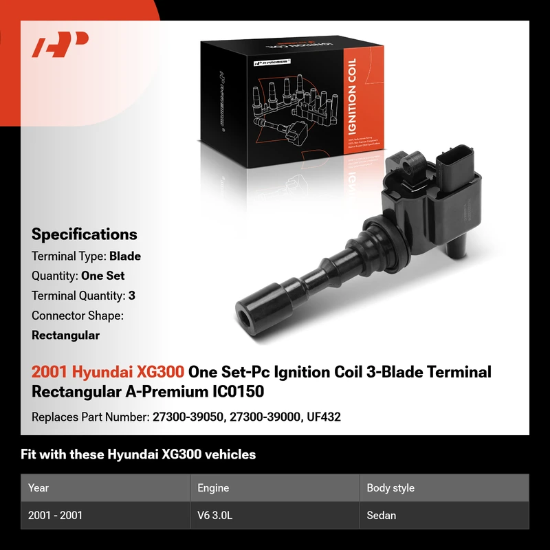 2001 Hyundai XG300 One Set-Pc Ignition Coil 3-Blade Terminal Rectangular A-Premium IC0150