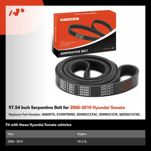 97.54 Inch Serpentine Belt for 2006-2010 Hyundai Sonata