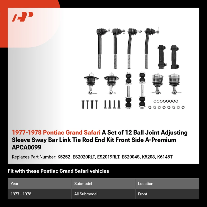 1977-1978 Pontiac Grand Safari A Set of 12 Ball Joint Adjusting Sleeve Sway Bar Link Tie Rod End Kit Front Side A-Premium APCA0699