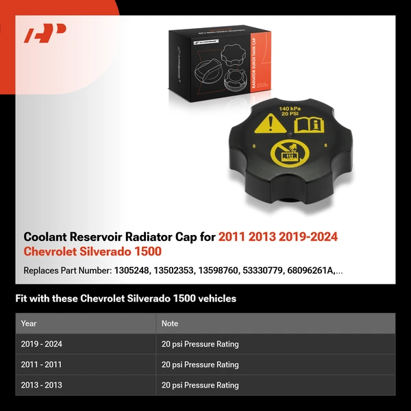 Coolant Reservoir Radiator Cap for 2011 2013 2019-2024 Chevrolet Silverado 1500