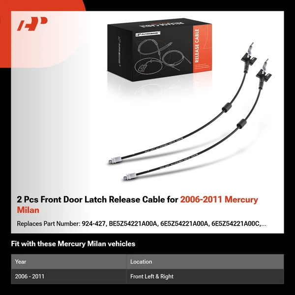 2 Pcs Front Door Latch Release Cable for 2006-2011 Mercury Milan