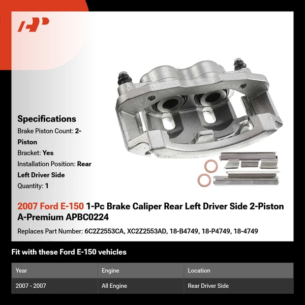 2007 Ford E-150 1-Pc Brake Caliper Rear Left Driver Side 2-Piston A-Premium APBC0224