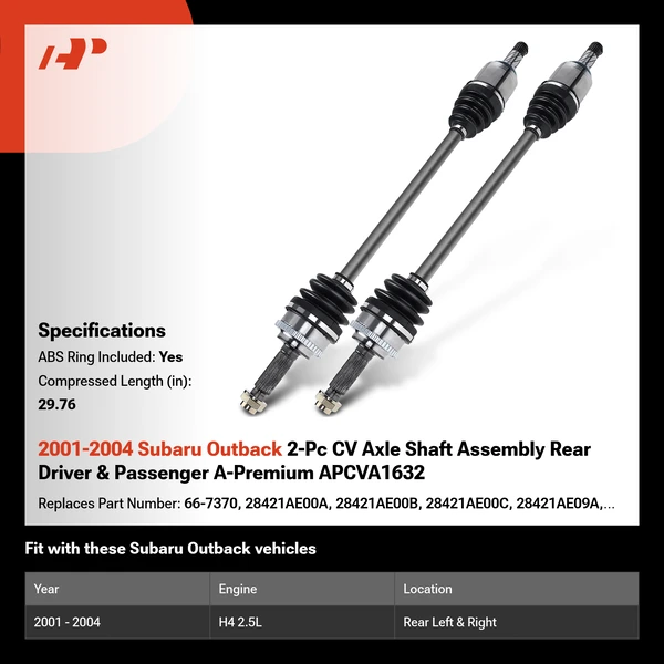 2001-2004 Subaru Outback 2-Pc CV Axle Shaft Assembly Rear Driver & Passenger A-Premium APCVA1632