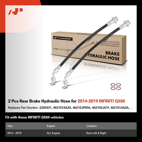 2 Pcs Rear Brake Hydraulic Hose for 2014-2019 INFINITI QX60
