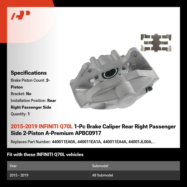 2015-2019 INFINITI Q70L 1-Pc Brake Caliper Rear Right Passenger Side 2-Piston A-Premium APBC0917