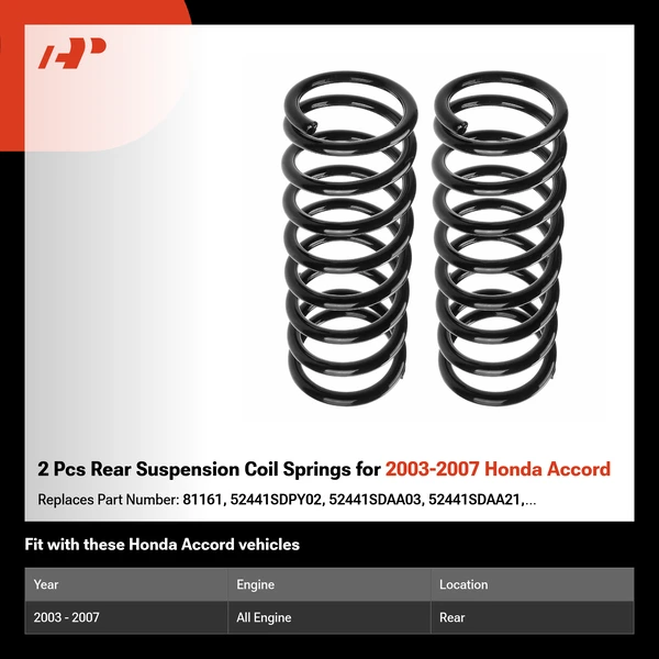 2 Pcs Rear Suspension Coil Springs for 2003-2007 Honda Accord