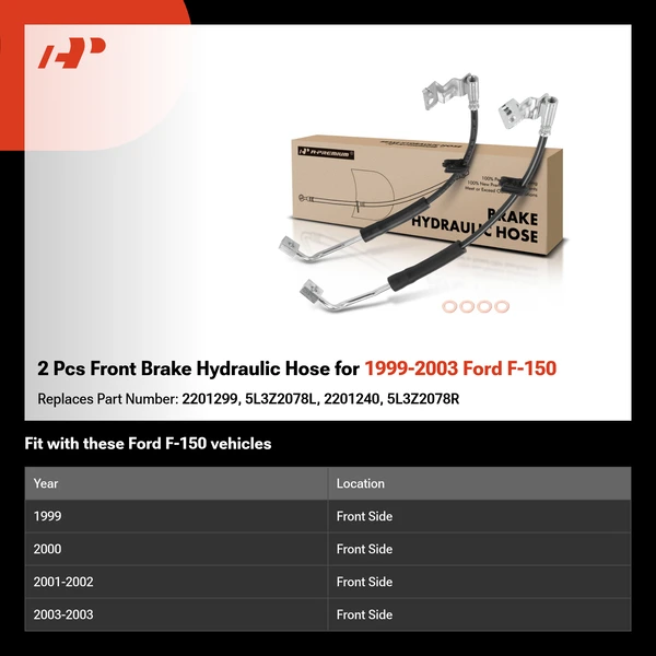 2 Pcs Front Brake Hydraulic Hose for 1999-2003 Ford F-150