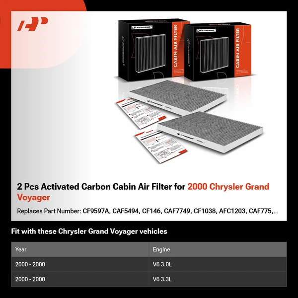 2 Pcs Activated Carbon Cabin Air Filter for 2000 Chrysler Grand Voyager