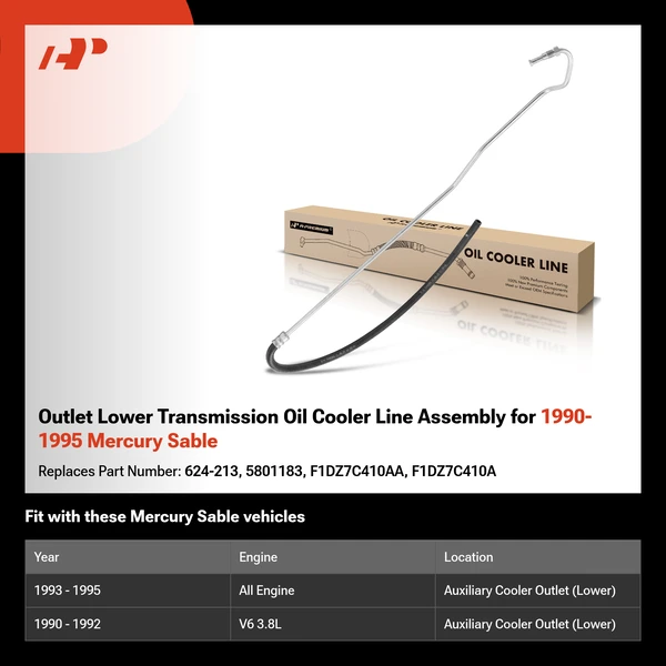 Outlet Lower Transmission Oil Cooler Line Assembly for 1990-1995 Mercury Sable