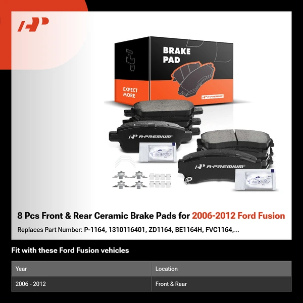 8 Pcs Front & Rear Ceramic Brake Pads for 2006-2012 Ford Fusion