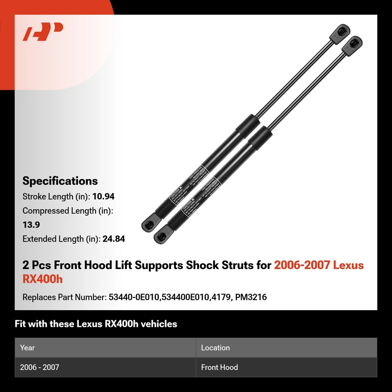 2 Pcs Front Hood Lift Supports Shock Struts for 2006-2007 Lexus RX400h