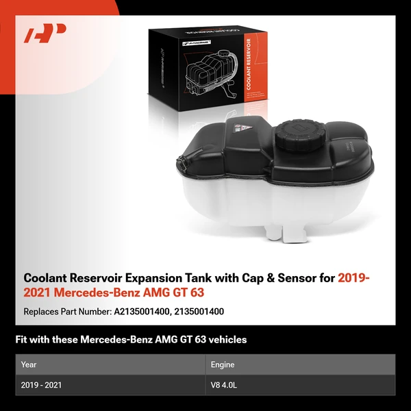 Coolant Reservoir Expansion Tank with Cap & Sensor for 2019-2021 Mercedes-Benz AMG GT 63
