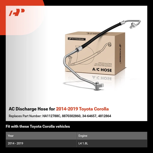 AC Discharge Hose for 2014-2019 Toyota Corolla